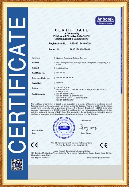 CE EMC certificering voor ijsbadkoeler